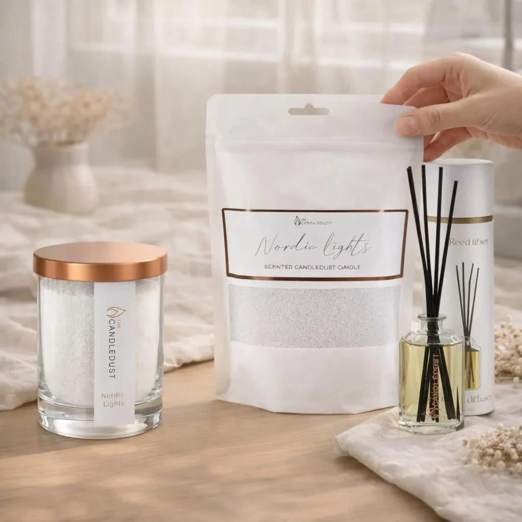 Bougie et recharge parfumée Lumières nordiques avec diffuseur, idée cadeau maison élégante et apaisante – KoolKado